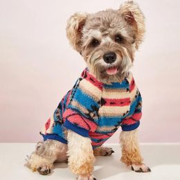 Dog Apparel Fashion Colourful Clothes Autumn And Winter Style Cat Cute Striped Plush Sweatshirt Ethnic Pet