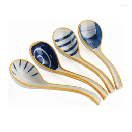 Spoons 12X Ceramics Soup Set Of Japanese Spoon Long Handle For Pho Ramen Noodles Wonton Dumpling Rice