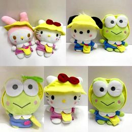 Japansk söt liten gul hatt nostalgisk skola kt serie plysch leksaksskolväska, melodi bigögd groda hängande väska leksak