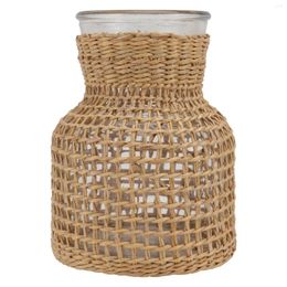 Vases Glass For Centrepieces Flower Vase With Rattan Cover Bud Rustic Desktop Wicker Home