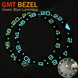 Orologi Mod Gmt Inserti con castone in ceramica 38mm * 30,6mm C3 Verde / blu Luminoso modificato Nh34 Gmt Parti della cassa dell'orologio Slopping Greenblack Lunetta