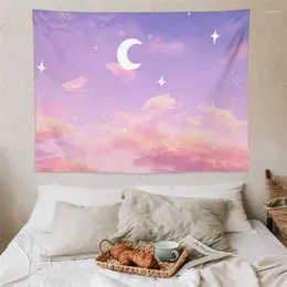 Tapestries Magical Purple Pink Sky Tapestry - Cute Clouds Moon And Colourful Landscape Wall Hanging For Bedroom Living Teen Dorm