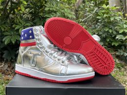 Sliver Gold Shoes Trump T Trumps Designer Sneakers the Never Surrender Designer High Top Custom Casual Basketball Shoes Mens Outdoor Trainers Sports with box