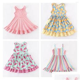 Girls Dresses Girl Girlymax Summer Baby Color Stripe Plaid Lemon Watermelon Floral Twirl Dress Boutique Clothes Knee Length Sleeveless Dhl9L