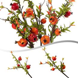 Decorative Flowers Simulated Pomegranate Fruit Branch Artificial Flower Fake Silk For Wedding DIY Party Yard Decor