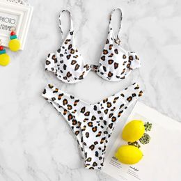 Women's Swimwear Sexy Leopard Snakeskin Print Underwire Bikini Set For Women Two Piece Swimsuit Summer Beachwear Bathing Suit Split