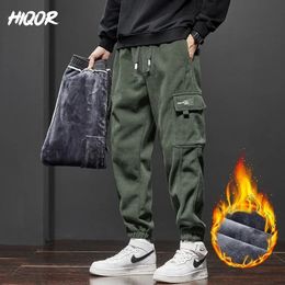 HIQOR Y2k Vintage Baggy Pants Winter Thicken Warm Pants for Mens Fleece Cargo Ankle-length Joggers Harem Pants Oversize Trousers 240326