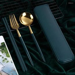 Flatware Sets Stainless Steel Tableware Set Portable Cutlery With Case Reusable Fork Spoon Chopsticks Storage