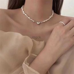 Pendant Necklaces Korean Fashion Pearl Chain Choker Necklace for Women Girls 2022 Trend Jewelry Heart Pendant Necklace Bridal Engagement 240330