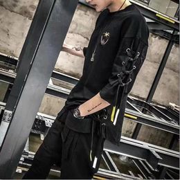 Men's T Shirts Techwear Fashion Printing Anime Men Lace Up Shirt Streetwear Summer Hip Hop Punk Male Clothing Harajuku Casual Sport T-Shirt