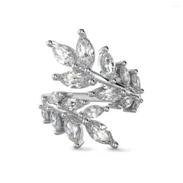 Cluster Rings STL S925 Sterling Silver Open Ring Women's Leaf Shaped Zircon Inlaid Fashion And Versatile Temperament