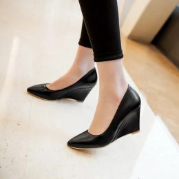 Pumps Wedges Shoes Fashion Women Pointed Toe High Heel Pumps Slipon Solid Colour Platform Wedged Office Ladies Career Shoes