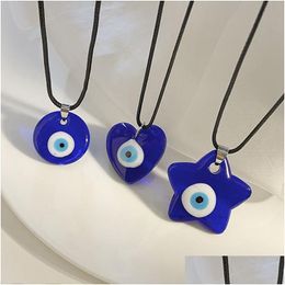 Pendant Necklaces Creative Turkish Evil Blue Eye Pendant Necklaces For Men Women Love Heart Rope Chain Glass Glazed Necklace Jewellery G Dhsd6