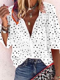 Women's Blouses 2024 Spring Summer Fashion Dot Print Tops Women Buttons V Neck Long Sleeve Elegant Office Lady Casual Loose Blouse Top