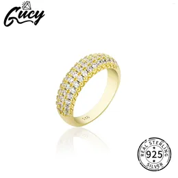 Cluster Rings GUCY Hip Hop 925 Sterling Silver Wedding Female Cubic Zirconal Classic Simple Fine Jewelry