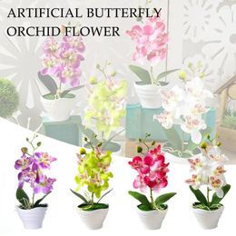 Decorative Flowers 4Heads Artificial Butterfly Orchid Flower Bonsai Home Room Living Decoration Fake Bedroom U3L9