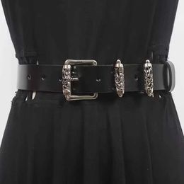 Belts Fashionable Pu womens belt alloy carved roller hollow crow pin buckle belt punk street neutral decorative belt Q240401