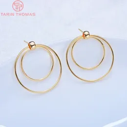 Stud Earrings (2699)6PCS 26MM 24K Gold Colour Plated Brass Round Double Layer High Quality DIY Jewellery Making Findings