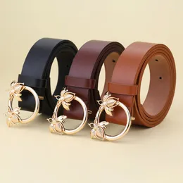 Belts 2024 Leather Women Waist Belt Designer Dress Party Cowhide Bee Buckle Copper Waistband Jeans Female