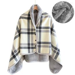 Blankets Winter Warm Plaid Blanket With Button Wearable Fleece Thick Throw For Beds Sofa Portable Travel Camping Shawl