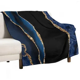 Blankets Abstract Blue And Gold Modern Geode Agate Design Throw Blanket Bed Linens For Sofa