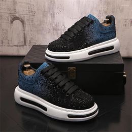 Casual Shoes Luxury Fashion Men's Black Blue Rhinestone Platform Causal Flats Moccasins Male Rock Hip-hop Walking Sneakers 38-44