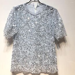 Women's T Shirts Net Gauze Sequin Short-sleeved Shirt Top Sequins Women