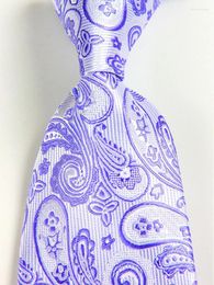 Bow Ties Classic Paisley Purple Silver Tie JACQUARD WOVEN Silk 8cm Men's Necktie Business Wedding Party Formal Neck