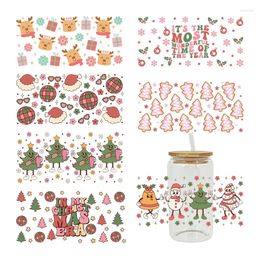 Window Stickers UV DTF Transfesr Pink Merry Christmas Candy Let It Snow Coffee Prints For 16oz Libbey Glasses Wraps D6079