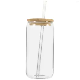 Wine Glasses Bamboo Lid Drink Cup Glass Coffee Straw Cups Iced Tumbler Drinking Lids Clear