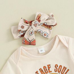 Clothing Sets Toddler Baby Girl Summer Clothes Born Short Sleeve Letter Romper Stretch Bell Bottoms Outfit With Headband