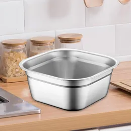 Kitchen Storage Stainless Steel Square Basin Dinner Buffet Server Washing Cereal Bowl Food Catering Pan For Pasta Fruits Grains