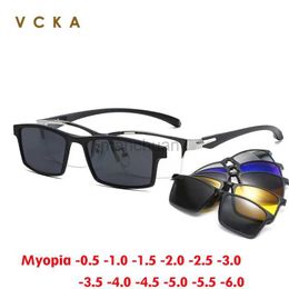 Sunglasses VCKA 6 In1 Polarised Myopia Sunglasses Men Women Magnetic Clip On Glasses Alloy Optical Prescription Half Frames Retro Eyewear 240401