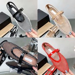 Womens Fishnet Ballet Flats Shoes Fashion Sandals Black Fabric Pointed Toe Classic Loafers Buckle Summer Slides Casual Shoe With Box 505