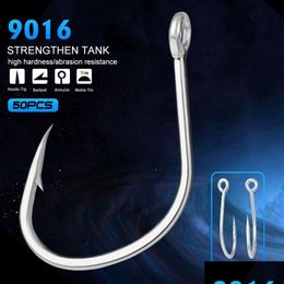 Fishing Hooks Fishhooks 50Pcs/Lot High Strength Matte Tin Single 1/02/03/04/05/0 Highcarbon Steel Saltwater Hook Drop Delivery Sports Ot1Ca