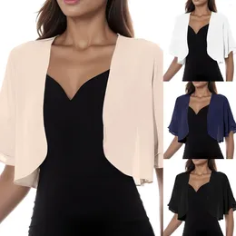 Women's Blouses Solid Capes Shirts Women Half Sleeve Shrug Open Front Bolero Tops Cardigan Elegant Female Clothes Dress Short Cover Up