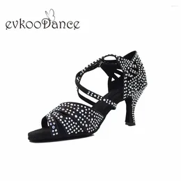 Dance Shoes Evkoodance 7cm Heel Height Professional Zapatos De Baile Black Glitter With Rhinestone Women Evkoo-635
