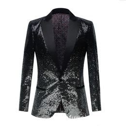 Luxury Sequins Gradient Men Suit Jacket Black Silver DJ Club Stage Singer Man Clothes Wedding Party Fashion Male Slim Fit Blazer 240318