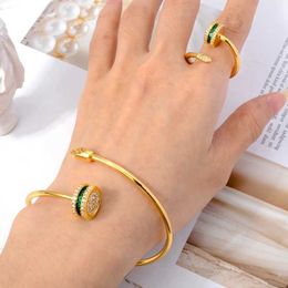 Chain Sunny Jewellery Sets Snake Screw Bracelet Ring Coloured Zircon Open Bracelet Copper Plated Handmade Accessories Mens Party Gifts Q240401