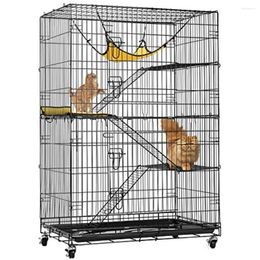 Cat Carriers Collapsible Metal Kitten Ferret Cage 360° Rotating Casters Enclosure Pet Playpen With Ramp Ladders Hammock And Bed