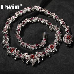 UWIN Iced Out Silver Color Red Eyes Chain Necklaces for Women Men Thrilled Claws Cubic Zirconia Hip Hop Jewelry for Gift 240323
