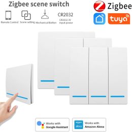 Control Tuya Zigbee3.0 Smart Wall Switch Free Wiring Free Pasting Scene Button Remote Tuya App Control 1/2/3Gang Wireless Smart Switch