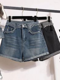 Women's Shorts S-5xl Women High Waist Patchwork Denim Summer Straight Wide Leg A-line Pants Casual Plus Sized Female