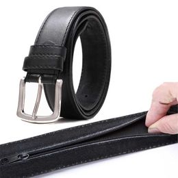 Belts Travel cash hidden belt 125cm anti-theft waist bag for men PU leather buckle waist bag for women outdoor hidden belt Q240401