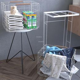 Laundry Bags Nordic Iron Art Shelf Clothes Storage Basket With Handles Home Double Baskets Bathroom Dirty Wheels