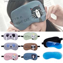 Sleep Masks Cute cat cartoon soft eye sleep assist facial mask with comfortable ice compression gel travel rest eye shadow mask blind plate #28005 Y240401