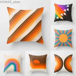 Pillow Case Vibrant Orange Rainbow Sunset Print Cover Abstract Geometric Lines Sofa Car Office Cushion Home Decor Y240407