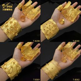 Bangles Aniid Indian Plated Bangles with Ring for Women African Arabic Charm Gold Colour Bracelet Jewellery Dubai Nigerian Wedding Gift