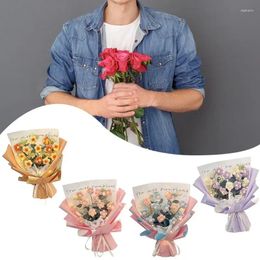 Decorative Flowers Crochet Bouquet Knitting Simulation Artificial With LED Light String Completed For Home Wedding