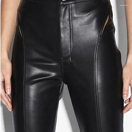 Women's Pants Vintage Matte Leather Pencil Women High Waist Faux PU Trousers With Pocket Ladies Chic Front Hollow Out Party Custom